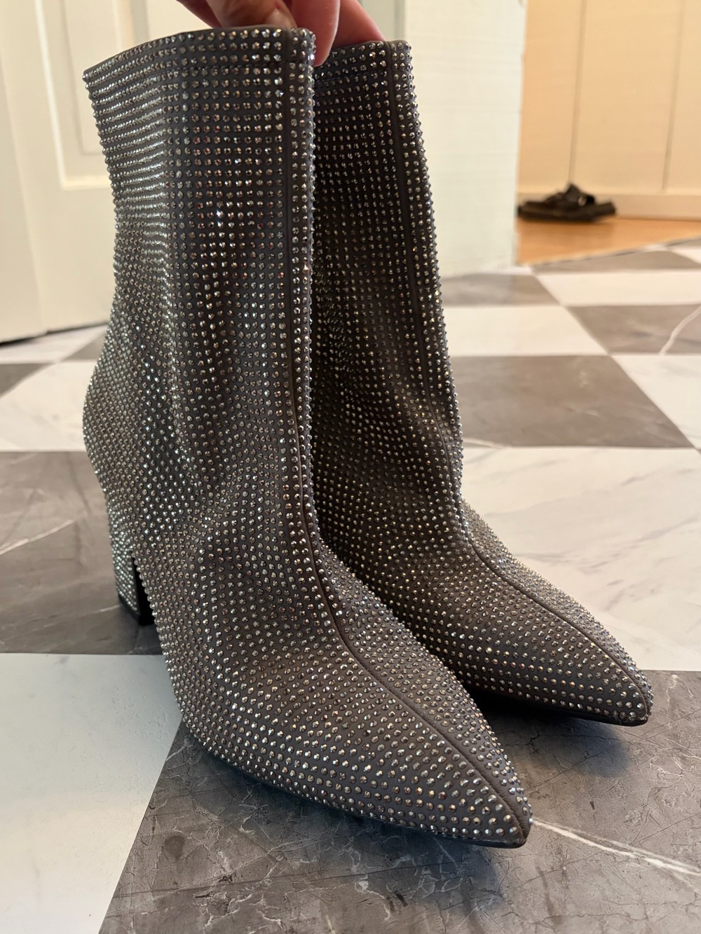 Target A New Day Silver Rhinestone Pointy Toe Bootie with block heel 8.5